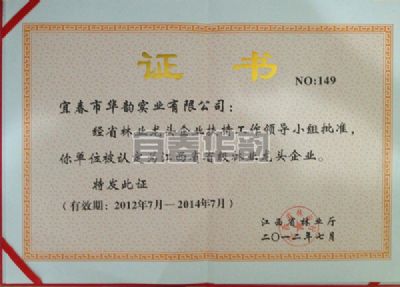 省級龍頭企業證書